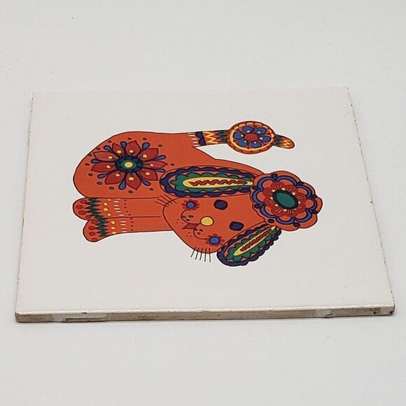 AK Kaiser Vintage German 1970s Colourful Dog Design Porcelain Tile or Trivet - Picture 2 of 10